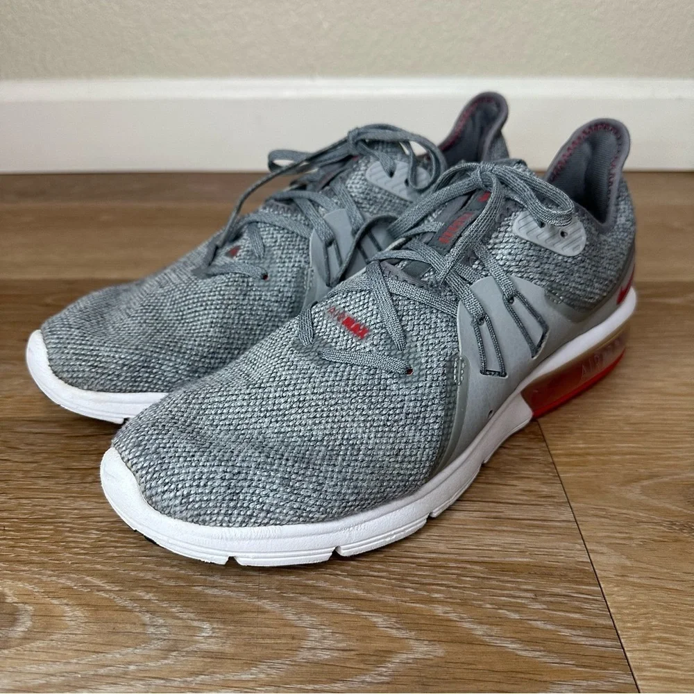 Nike Air Max Sequent 3 Gray Red Men's Running Shoes, Size 8.5
